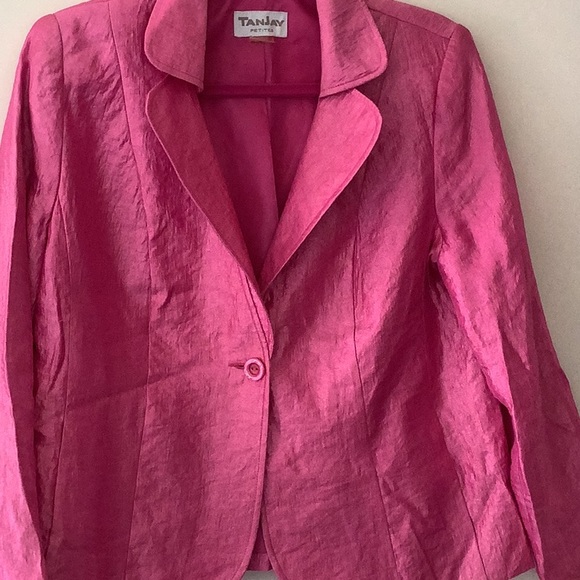 NWOT machine washable pink shimmery blazer - Picture 2 of 6